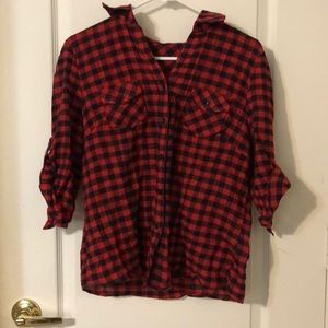 Poetry red and black plaid button down shirt